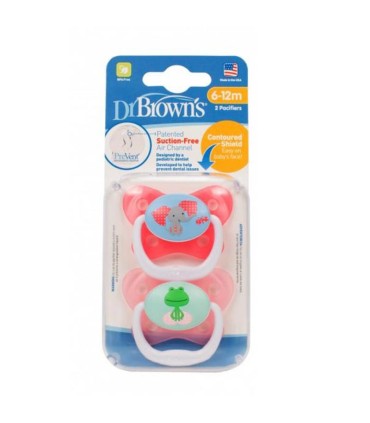 پستانک ارتودنسی 2 عددی دخترانه دکتر براون طرح فیل و قورباغه Dr Browns - 1