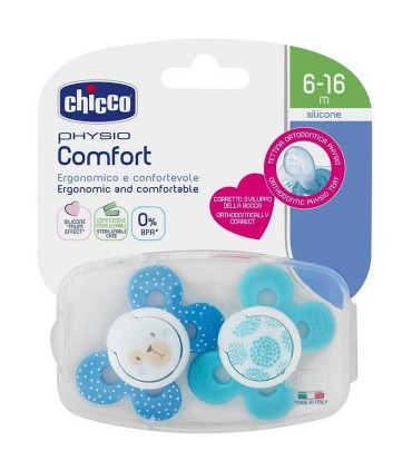 پستانک ارتودنسی پسرانه چیکو 2 عددی مدل فیزیوفرما خرس خالدار و آبی ساده Chicco