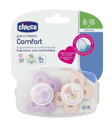 پستانک  فیزیو کامفورت 2 عددی چیکو طرح خرس کرم خالدار Chicco