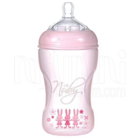 خريد اينترنتي سيسموني نوزاد شیشه شیر طلقی 240 میل صورتی نابی Nuby - 1 نوزادی، نی نی لازم فروشگاه اینترنتی سیسمونی