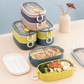 ظرف غذا خوری 2 طبقه لانچ باکس با قاشق و چنگال LUNCH BOX