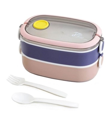 ظرف غذا خوری 2 طبقه لانچ باکس با قاشق و چنگال LUNCH BOX