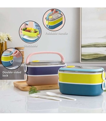 ظرف غذا خوری 2 طبقه لانچ باکس با قاشق و چنگال LUNCH BOX