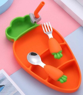 ست ظرف غذاخوری تمام سیلیکونی کودک طرح هویج - لیست سیسمونی