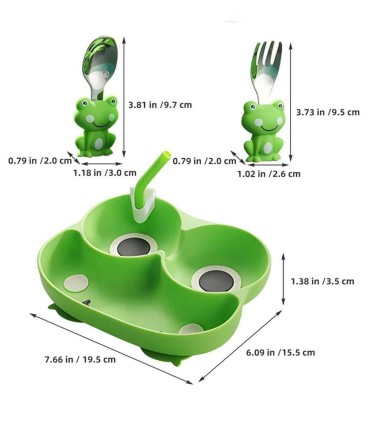 ست ظرف تمام سیلیکونی کودک طرح قورباغه سبز
