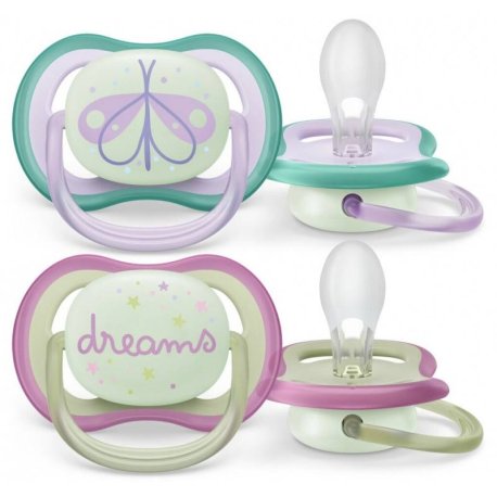 پستانک شبرنگ دوعددی 0-6 ماه الترا نایت طرح پروانه Philips Avent