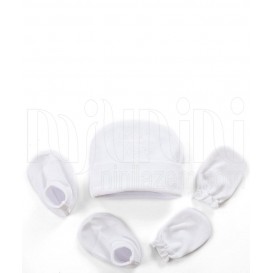 ست کلاه دستکش پاپوش سفید ساده لاکی بی بی Lucky Baby - 1